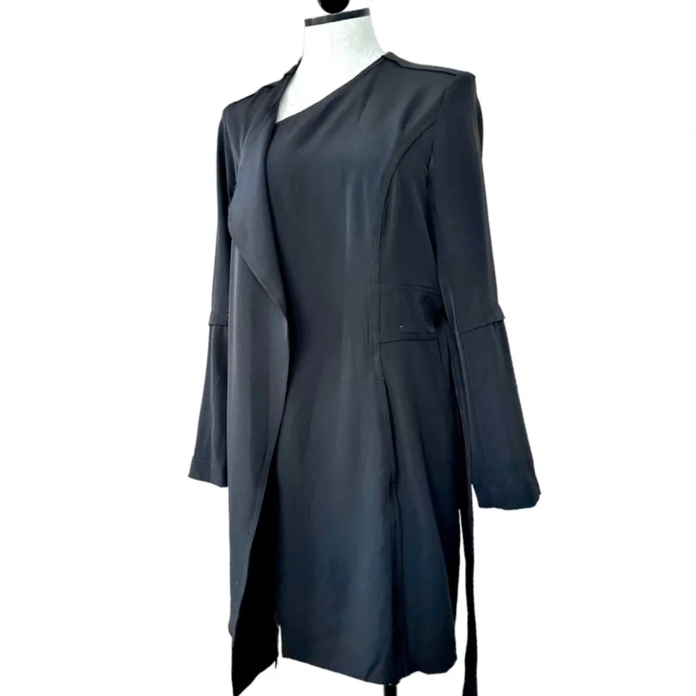 Rachel Zoe True Wrap Trench Coat Dress Long Sleeve Black Size Small - Picture 11 of 16